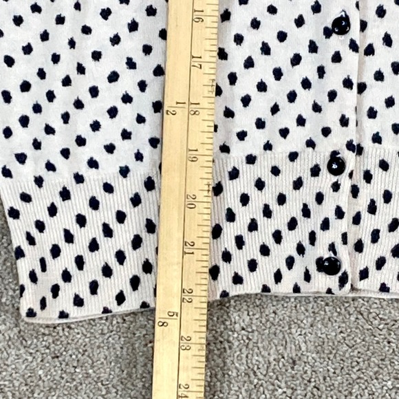 J. Crew Womens Sweater Medium Cream Black Polka Dot Merino Wool Cardigan - Picture 8 of 11